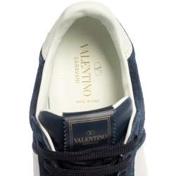 Pre Owned Valentino Blue/White Suede And Leather Flycrew Lace Up Sneakers Size 42