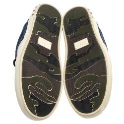 Pre Owned Valentino Blue/White Suede And Leather Flycrew Lace Up Sneakers Size 42