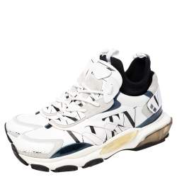 Valentino White/Black Suede and Leather Camouflage Grid Bounce Sneakers Size 44