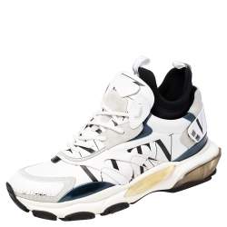Valentino White/Black Suede and Leather Camouflage Grid Bounce Sneakers Size 44