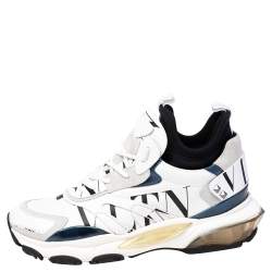 Valentino White/Black Suede and Leather Camouflage Grid Bounce Sneakers Size 44