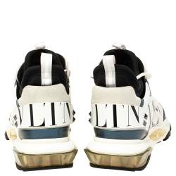 Valentino White/Black Suede and Leather Camouflage Grid Bounce Sneakers Size 44