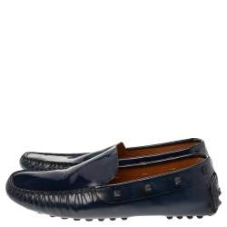 Valentino Navy Blue Patent Leather Rockstud Slip On Loafers Size 42