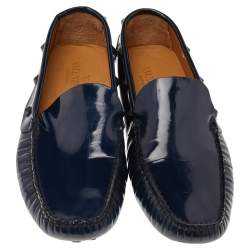 Valentino Navy Blue Patent Leather Rockstud Slip On Loafers Size 42