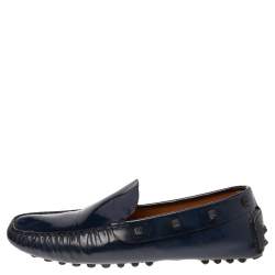 Valentino Navy Blue Patent Leather Rockstud Slip On Loafers Size 42