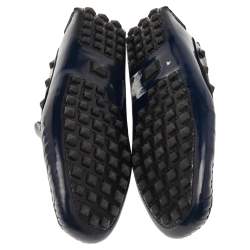 Valentino Navy Blue Patent Leather Rockstud Slip On Loafers Size 42