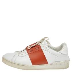 Valentino White Leather Rockstud Low Top Sneakers Size 41.5
