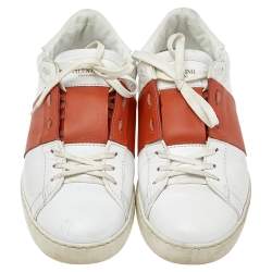 Valentino White Leather Rockstud Low Top Sneakers Size 41.5