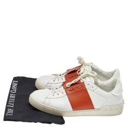 Valentino White Leather Rockstud Low Top Sneakers Size 41.5