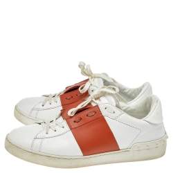 Valentino White Leather Rockstud Low Top Sneakers Size 41.5