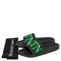 Valentino Black Rubber VLTN Pool Flat Slides Size 43