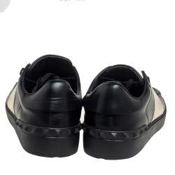 Valentino Black/Metallic Gold Band Leather Open Low Top Sneakers Size 41