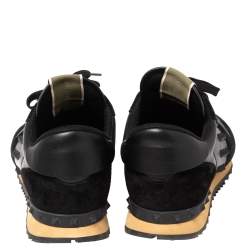 Valentino Black Leather And Suede Rockstud Sneakers Size 45