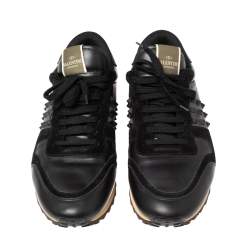 Valentino Black Leather And Suede Rockstud Sneakers Size 45
