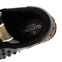 Valentino Black Leather And Suede Rockstud Sneakers Size 45