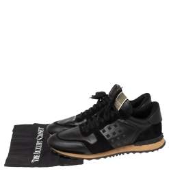 Valentino Black Leather And Suede Rockstud Sneakers Size 45