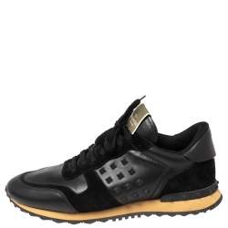 Valentino Black Leather And Suede Rockstud Sneakers Size 45