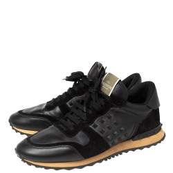 Valentino Black Leather And Suede Rockstud Sneakers Size 45