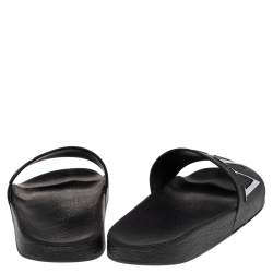 Pre Owned Valentino Black/White Rubber VLTN Flat Slides Size 42