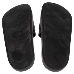 Pre Owned Valentino Black/White Rubber VLTN Flat Slides Size 42