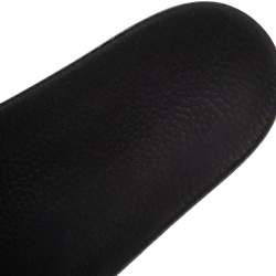 Pre Owned Valentino Black/White Rubber VLTN Flat Slides Size 42