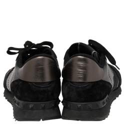 Pre Owned حذاء رياضى مفتوح فالنتينو نايلون وسويدي كاموفلاد أسود وأزرق داكن مقاس 42.5