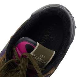 Pre Owned Valentino Multicolor Camouflage Leather And Suede Rockrunner Low Top Sneakers Size 41