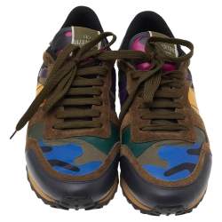 Pre Owned Valentino Multicolor Camouflage Leather And Suede Rockrunner Low Top Sneakers Size 41
