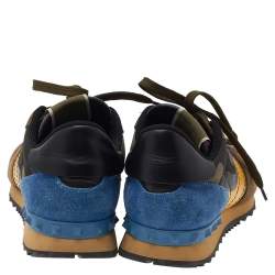 Pre Owned Valentino Multicolor Camouflage Leather And Suede Rockrunner Low Top Sneakers Size 41
