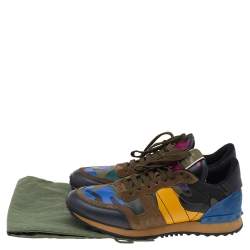 Pre Owned Valentino Multicolor Camouflage Leather And Suede Rockrunner Low Top Sneakers Size 41
