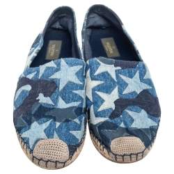 Pre Owned Valentino Blue Denim Stars Espadrille Flat Sandals Size 42