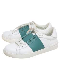 Valentino White/Green Leather  Low Top Sneakers Size 41