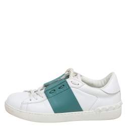 Valentino White/Green Leather  Low Top Sneakers Size 41