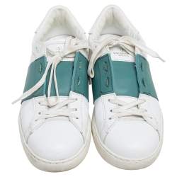 Valentino White/Green Leather  Low Top Sneakers Size 41