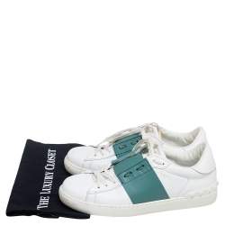 Valentino White/Green Leather  Low Top Sneakers Size 41