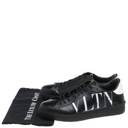 Pre Owned Valentino Black Leather VLTN Low Top Sneakers Size 42.5
