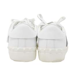 Pre Owned Valentino White/Black Band Leather Open Low Top Sneakers Size 40