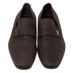 Valentino Brown Embossed Leather Slip On Loafers Size 43