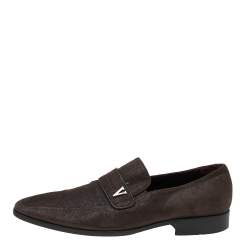 Valentino Brown Embossed Leather Slip On Loafers Size 43