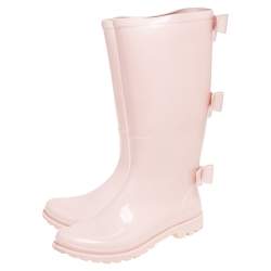 RED Valentino Pink Triple Bow Rubber Rain Boot Size 38