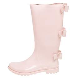 RED Valentino Pink Triple Bow Rubber Rain Boot Size 38