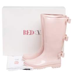  RED Valentino Pink Triple Bow Rubber Rain Boot Size 38
