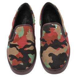 Valentino Multicolor Camouflage Print Canvas And Leather Rockstud Low Top Sneakers Size 40