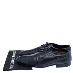 Pre Owned Valentino Black Perforated Leather Lace Up Derby Size 44