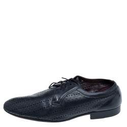 Pre Owned Valentino Black Perforated Leather Lace Up Derby Size 44