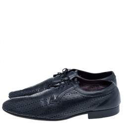 Pre Owned Valentino Black Perforated Leather Lace Up Derby Size 44