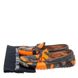 Valentino Green/Orange Camouflage Leather Bow Loafers Size 40