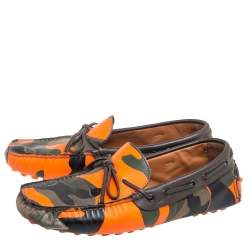 Valentino Green/Orange Camouflage Leather Bow Loafers Size 40