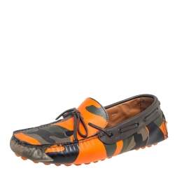 Valentino Green/Orange Camouflage Leather Bow Loafers Size 40