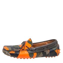 Valentino Green/Orange Camouflage Leather Bow Loafers Size 40